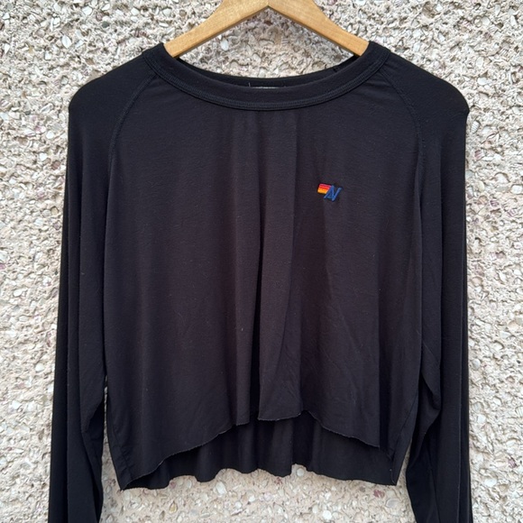 Aviator Nation Tops - Aviator Nation Cropped Black Logo Tee